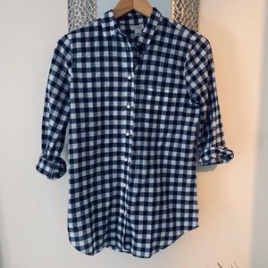 JCrew Navy Gingham Button Down Top